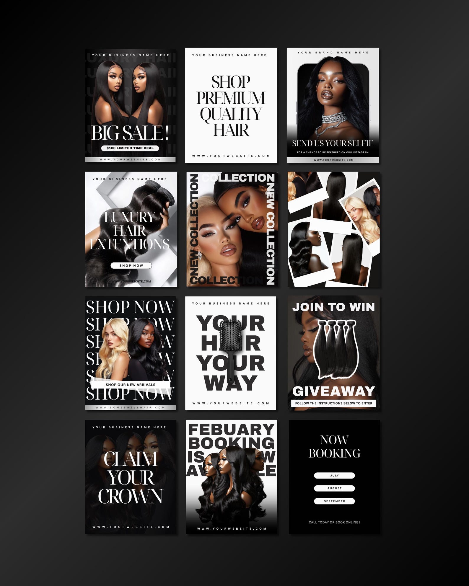 Luxury Hair Social Media Templates for Wig Bundle Business | Canva ...