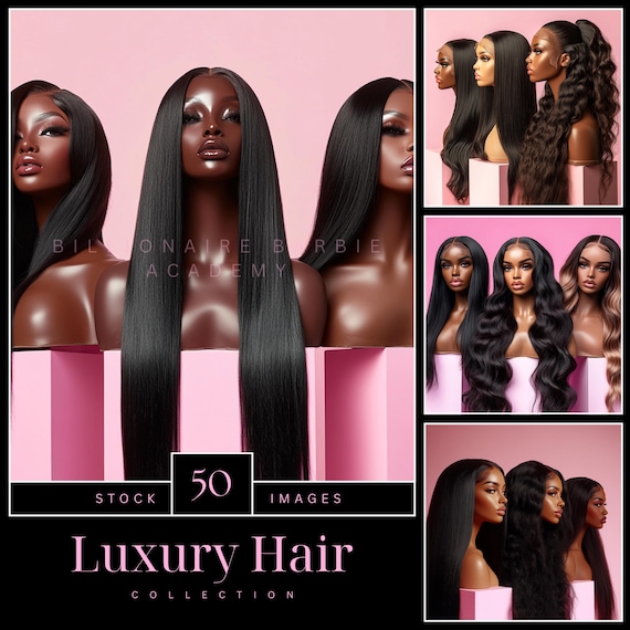 50 Luxury Pink Straight & Wavy Hair Stock Images | High Quality Mannequin Wig Photos for Small Beauty Business | Premium Hair Brand Bundle