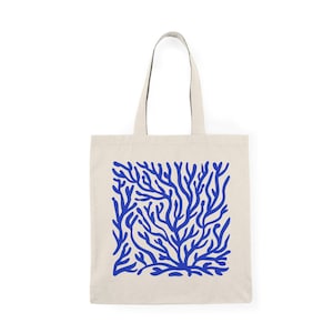 Nature-Inspired, Tote Bag with Blue Coral Pattern Design, Eco-Friendly Shopping Bag, Beach Tote, Gift for Ocean Lovers, Reusable Grocery Bag