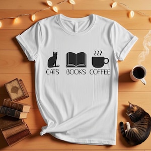Cats Books Coffee Lover Gift, Cute Cat Reading Book, Bookworm, Cozy Jumper, Winter Pullover, Feline, Literature, Gift, Sweatshirt,T-shirt,