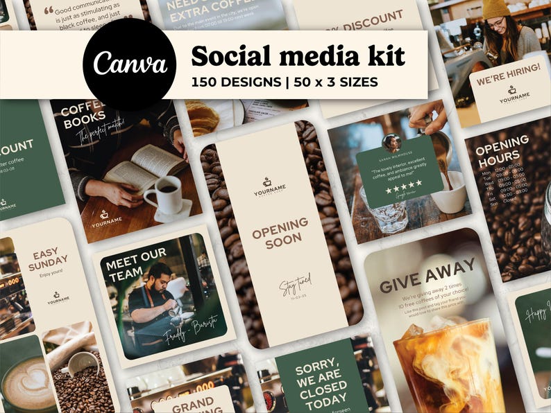 Coffee Place - Canva Social Media Kit - 150 Posts | Café Roasterie ...