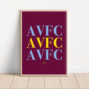 Aston Villa 'AVFC' Digital Print Poster, Aston Villa Fan Gift, AVFC Football Wall Art, Villa Football Fan Art, Football Art Print