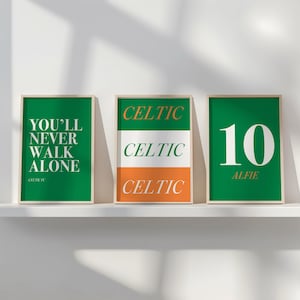 Celtic FC Personalised Celtic Set of 3 Digital Print Poster, Celtic Fan Gift, Celtic Wall Art, Celtic Fan Art