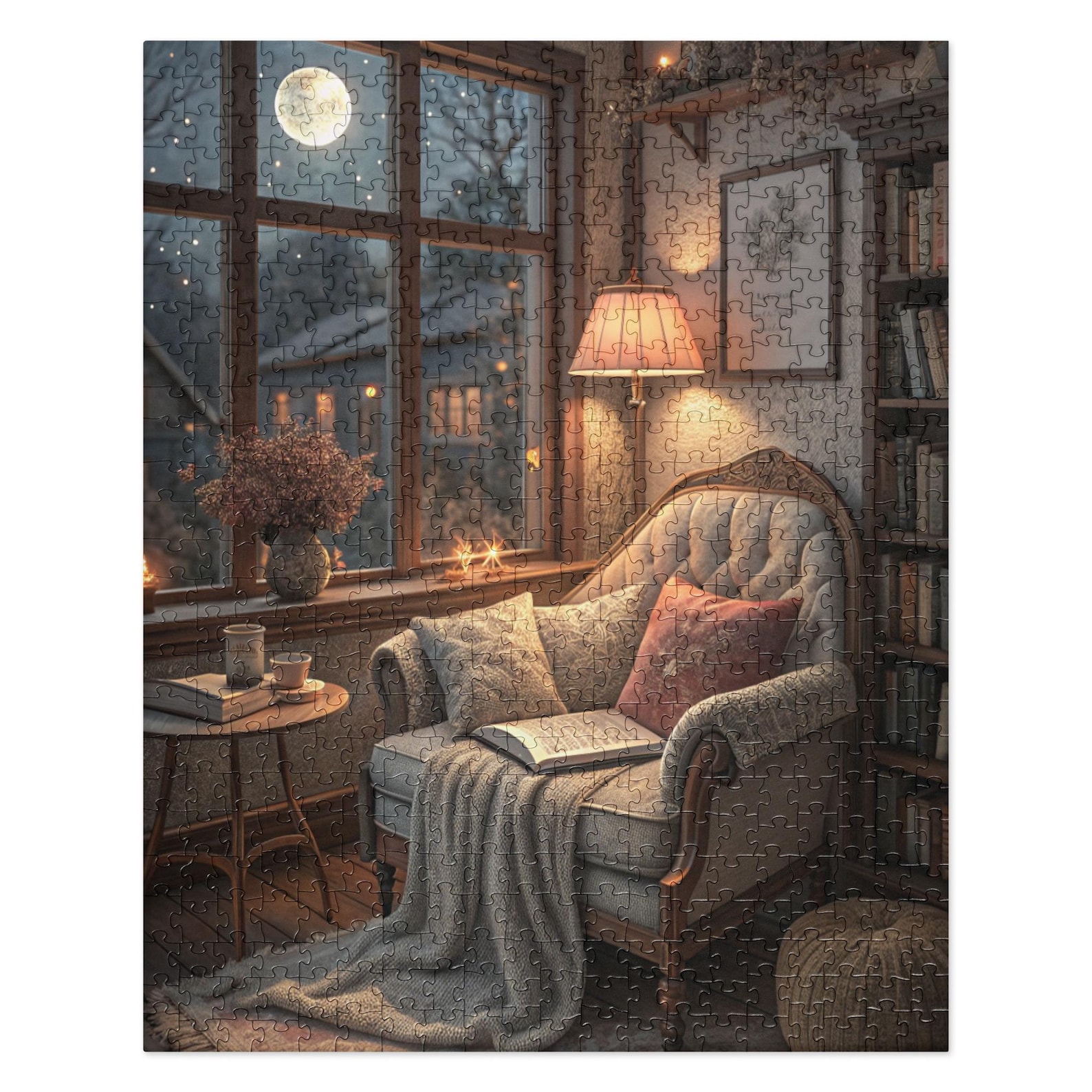 Cozy Moonlit Reading Nook Jigsaw Puzzle | 520-piece Puzzle for Book ...