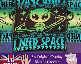 Mosaic Crochet Blanket Pattern: Alien, UFO, Planets | UK Terms, left-handed, digital download, pdf