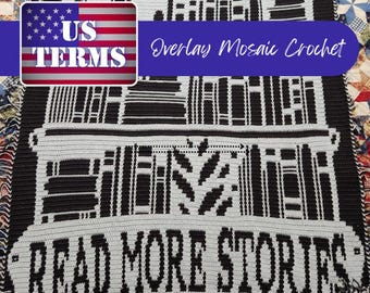 Read More Stories Mosaic Crochet Pattern: Bookcase Throw | US Terms, digital download, pdf