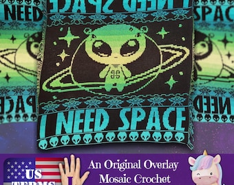 I Need Space Crochet Pattern: Alien Mosaic Blanket | US Terms, left-handed, digital download, pdf