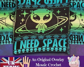 Alien Mosaic Crochet Pattern: I Need Space Sci-Fi Throw | UK Terms, digital download, pdf pattern