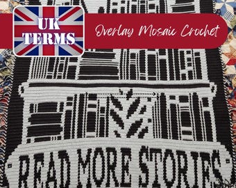 Mosaic Crochet Pattern: Bookshelf Afghan Throw | UK Terms, digital download, pdf