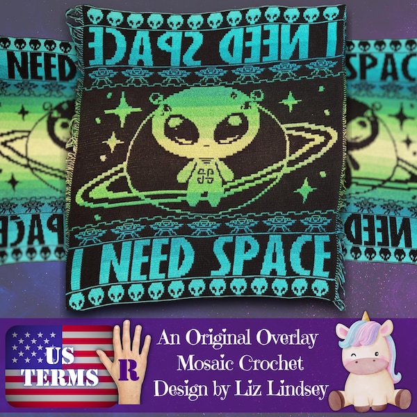 Schema per coperta all'uncinetto aliena: I Need Space Mosaic Throw / Termini USA, per destrimani, download digitale, pdf