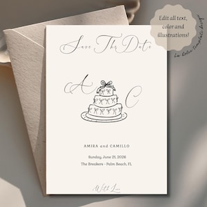 SAVE THE DATE invitation  |  Hand Drawn Scribble cake Illustrations | Cute Whimsical Illustrated |  | Printable Save our date Cards | 006
