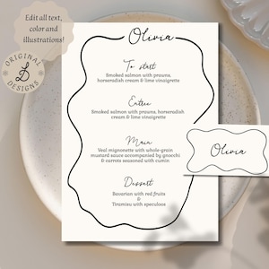 Whimsical Wedding Menu & Place Card Template: Hand-Drawn Scribble (Digital Download)
