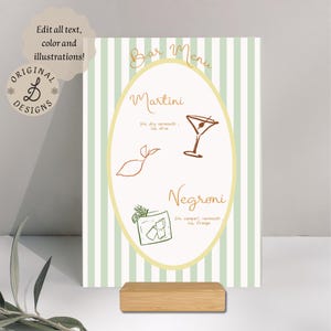 Bar Menu Template | Hand-Drawn & Handwritten Cocktail Sign | Wedding Signature Drinks | Editable Illustrated Reception Decor | colorful 007