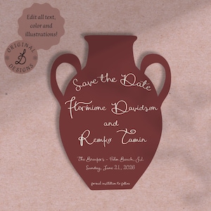 SAVE THE DATE invitation |  Burgundy Hand Drawn Vase Design | Wedding cute Save Our Date | Editable Wedding Invitation unique Template 012