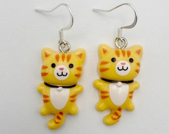 Kitten Earrings, Lightweight Resin Pendants, Silver Ear Wires