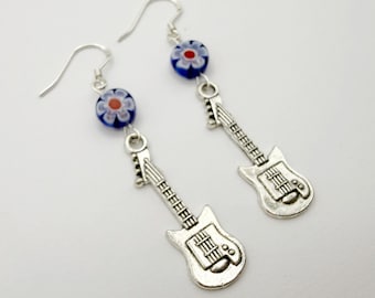 Electric Ukulele Earrings: Millefiori Glass, Sterling Silver