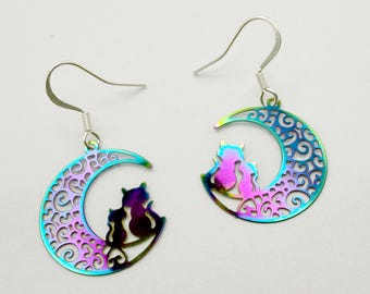 Holographic Cats on Harvest Moon: Sterling Silver Ear Wires