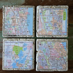 Chicago Map Drink Coasters - Chicago - Chicago Decor - Drink Coaster Set - Maps - Chicago Maps - The Windy City