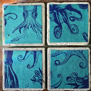 Octopus Drink Coasters - Octopus - Octopus Decor - Drink Coaster Set - Ocean Drink Coasters - Sea Life