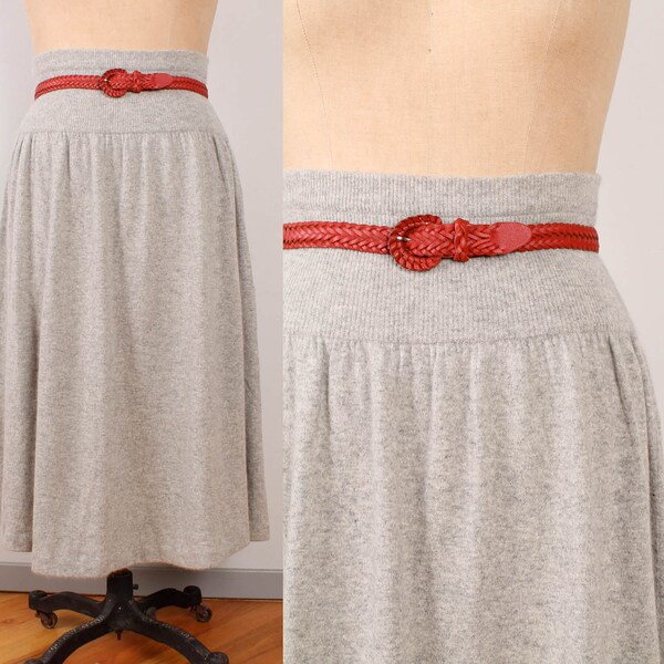 80s / 90s Sweater Skirt / Heather Grey Angora / Wool Blend Liz Claiborne - Womens M / L - High Rise Full Gray Knitted Jumper Skirt