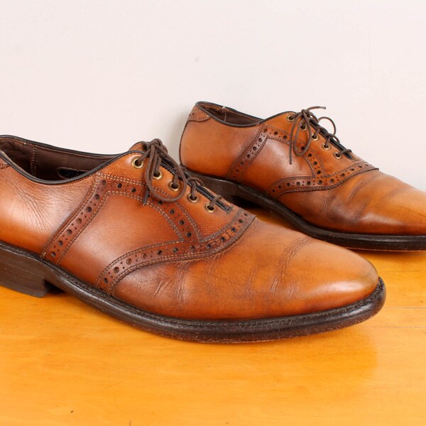 1960s Mens Allen Edmonds Saddle Shoes - Men Size 9 Narrow - Caramel Brown Mod 60s Oxford Brogues Saddle Shoe Oxfords High Quality Footwear