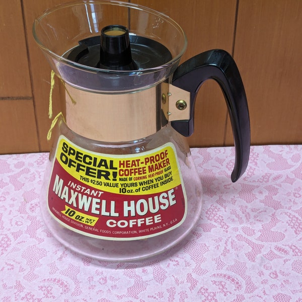 Vintage Glass Promotional Maxwell House Coffee Carafe - with Original Label