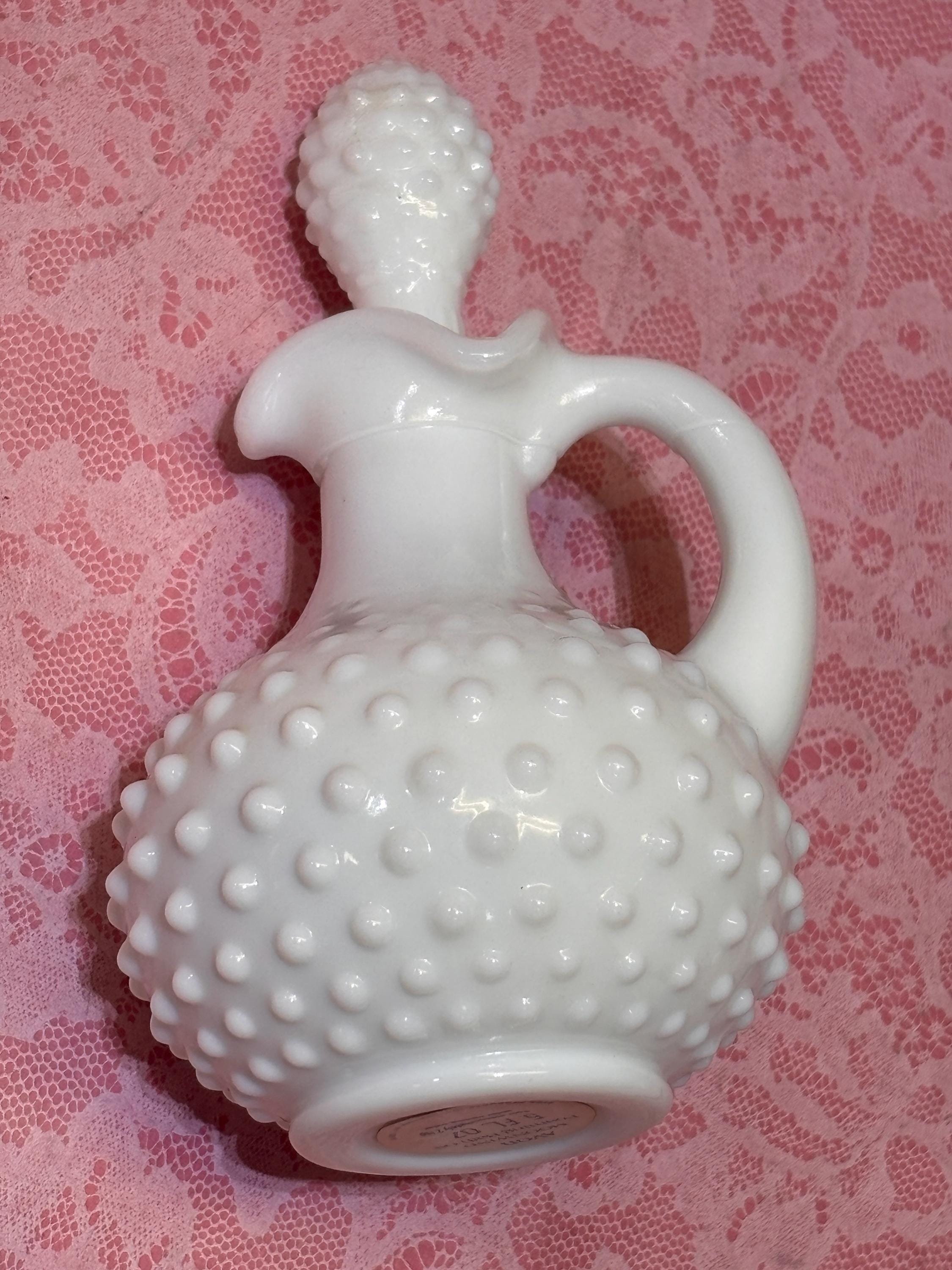 Vintage Collectible AVON Hobnail White Milk Glass Moonwind Foaming Bath Oil: FULL Bottle