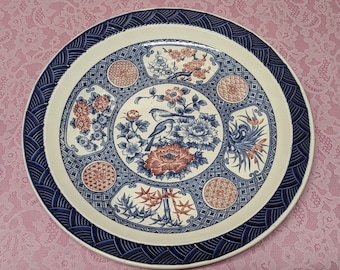 Vintage Chinese Blue, Red and White 12" Charger Plate