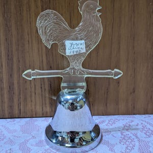 Vintage Small Silver Metal Bell with Plastic Rooster Weather Vane - Fun Collectible