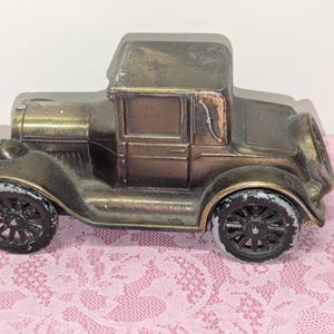 Vintage Banthrico Inc - Old Car Copper Metal Coin Bank - No Key Needed