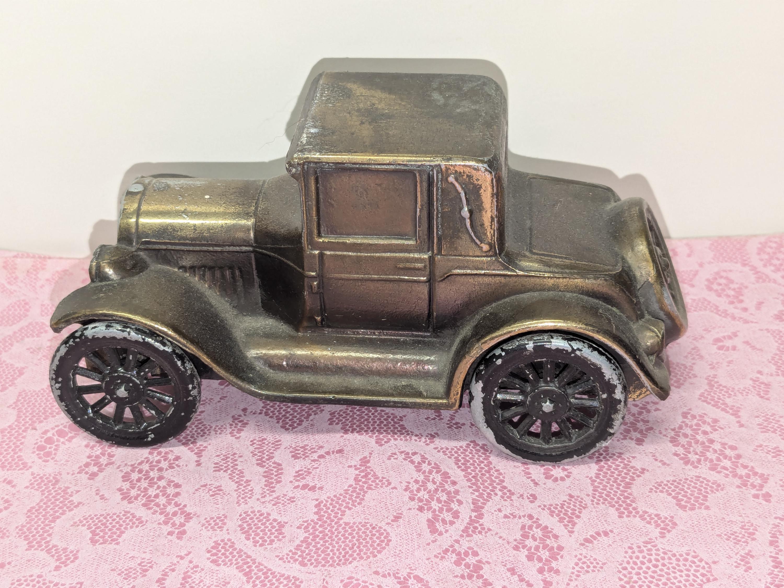 Vintage Banthrico Inc - Old Car Copper Metal Coin Bank - No Key