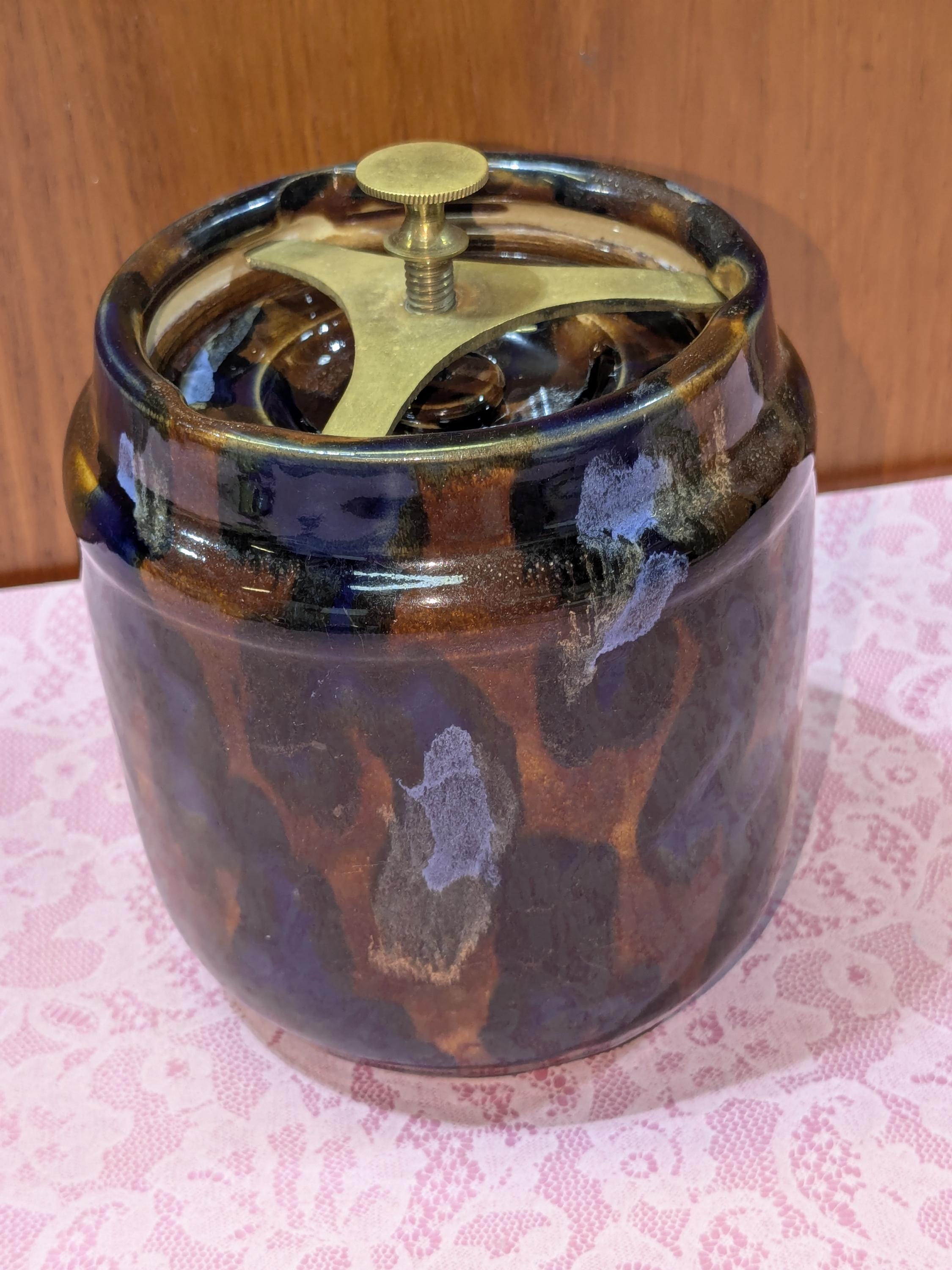 aonian tobacco jar Denby Aonian Humidor Tobacco Jar: Majolica Glaze, Brass Spring