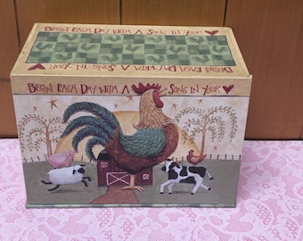 Vintage Recipe Box with Farm Animal Motif