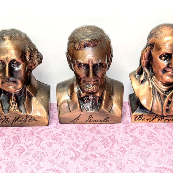 Copper Bust Coin Bank: Ben Franklin, Lincoln, Washington