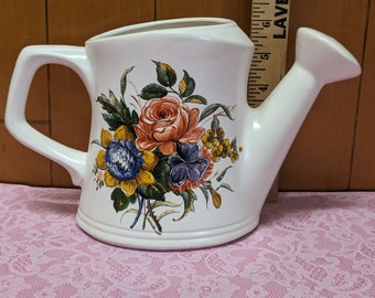 McCoy Pottery Watering Can with Colorful Flower Motif - Marked 720 USA McCoy  1970's