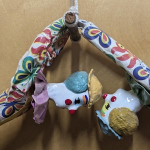 Vintage Paper Mache' Hanging Clowns on the Flying Trapeze  - Very Colorful