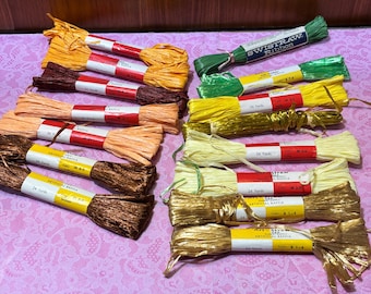 Vintage Art-Straw & Swistraw Artificial Raffia Ribbon Lot 0f 15 Various Colors
