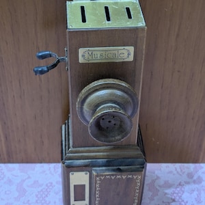 Vintage Berkley Designs Musical Wood Piggy Bank - Shaped like Antique Telephone