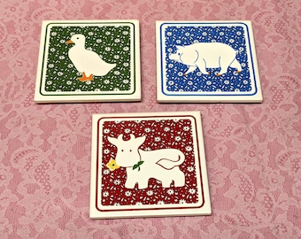 Vintage Ceramic Tile Kitchen Trivet - Sold As Each - Calico Farm Animals