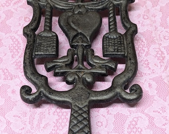 Vintage Cast Iron Trivet: Hearts, Birds, and Stars - Farmhouse Decor