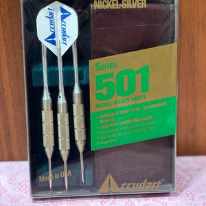 Vintage Accudart Set of 3 Darts With Original Wood Carrying Case