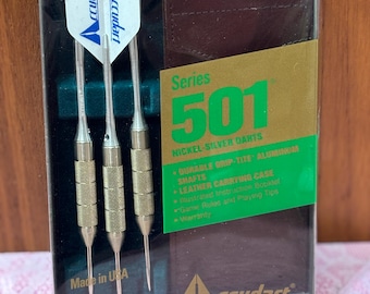 Vintage Accudart Set of 3 Darts With Original Wood Carrying Case