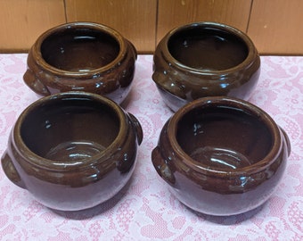 Vintage USA Stoneware Pottery Mini Bean Pots - Set of 4