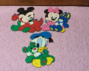 Vintage Hard to Find ©DISNEY Mickey & Minnie Mouse and Donald Duck Press Board Wall Decor