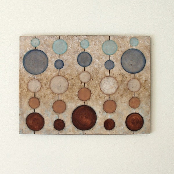 Abacus  Sand and Sea  original art acrylic painting on canvas  18 x 24 blue brown circles modern