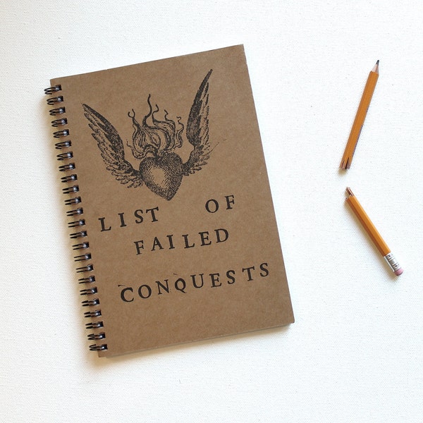 List of Failed Conquests Hand Stamped Spiral Journal Notebook Ready to Ship