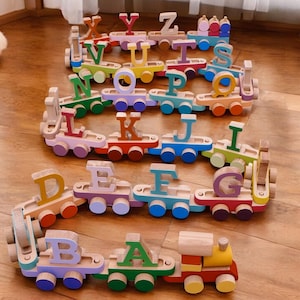 Wooden Alphabet Train Set for Kids, Educational Toy, Montessori Toddler Learning Toy, Christmas Gift,  Handmade Toys, Name Letter Train