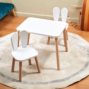Wooden Kids Bunny Table and Chair Set, Montessori Furniture