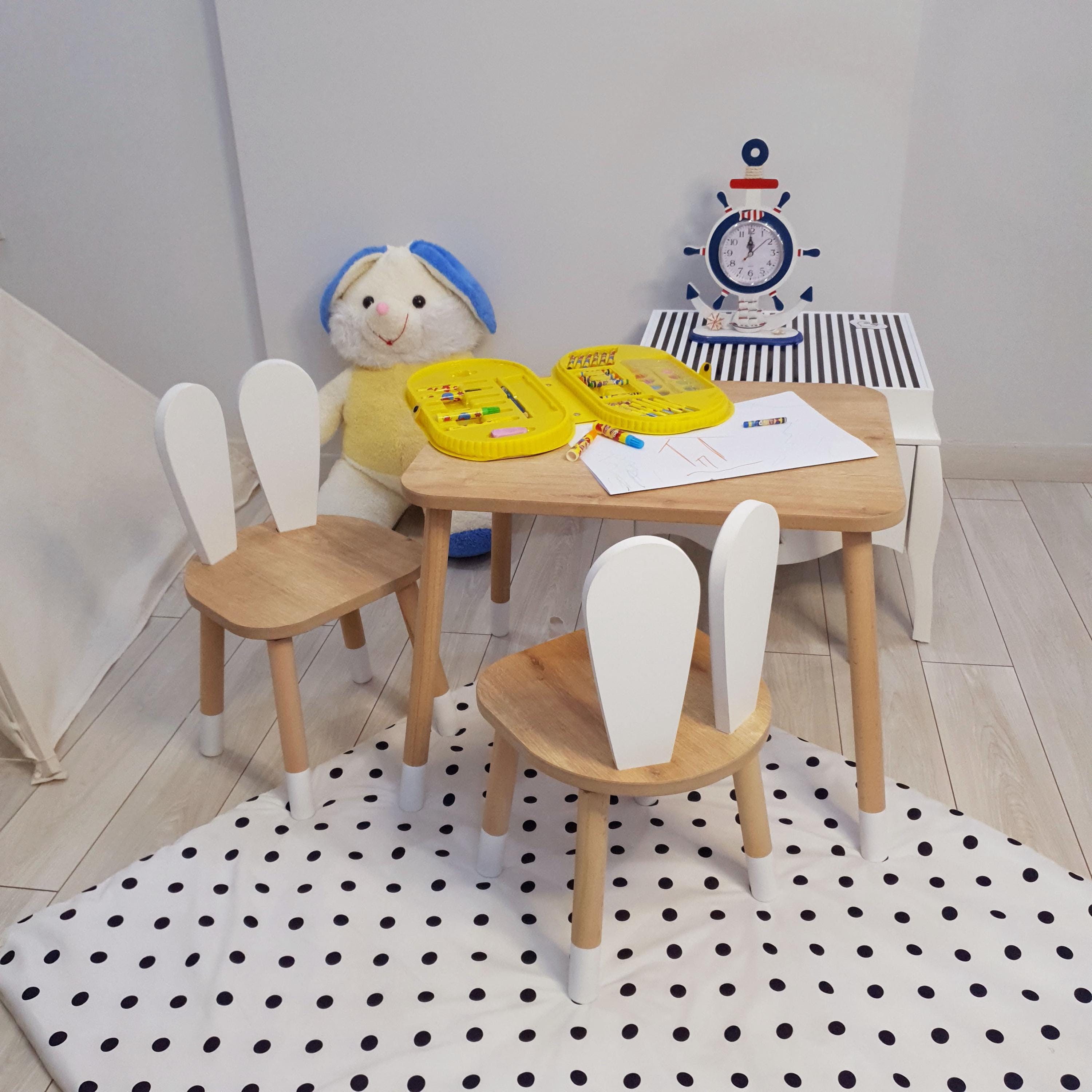 Wooden Kids Bunny Table and Chair Set, Montessori Furniture - Etsy