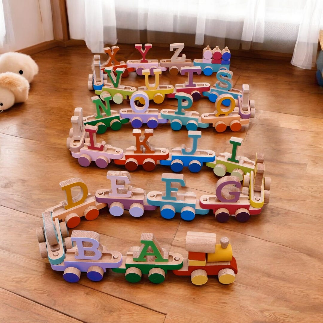 Handmade Wooden Alphabet Train Set, Montessori Learning Toy - Etsy